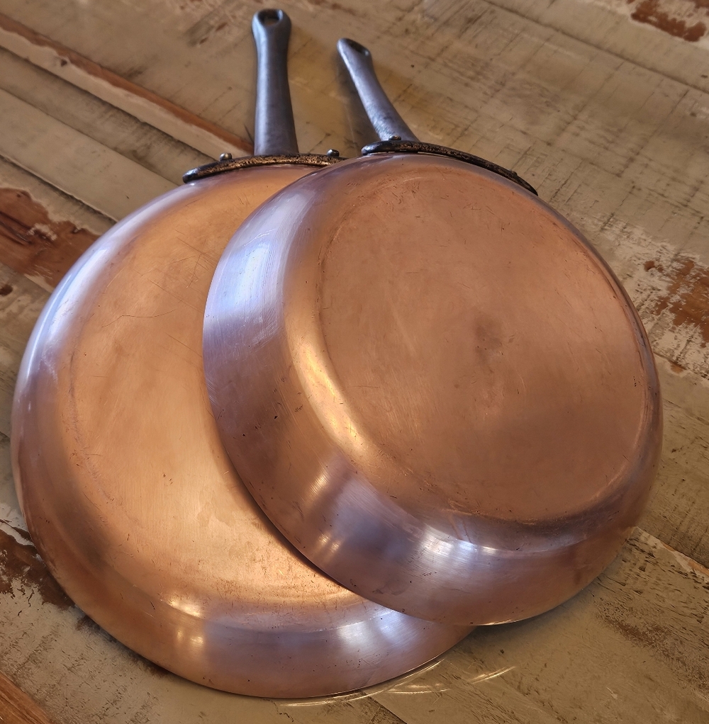 Vintage Copper Frying Pan Set, 9.5" And 11"